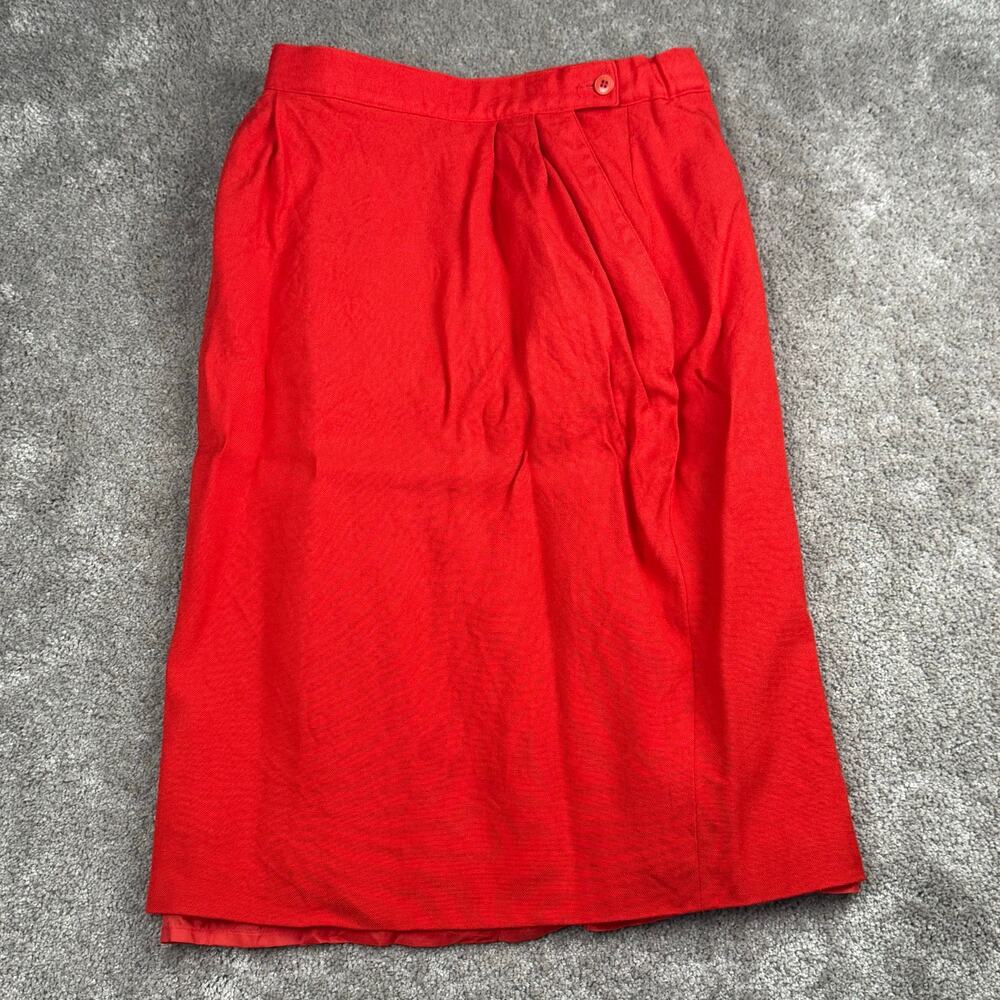 Vtg Orange 80s Skirt Knee Length Wool Blend Pleated A-Line Size 8 Alex Dopamine